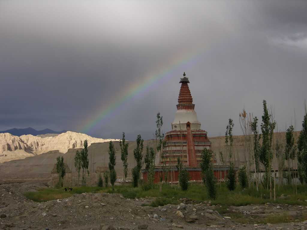 Tibet Guge 04 Tholing 12 Chorten 1 Rainbow Bathed in an evening rainbow is the Serkhang chorten.